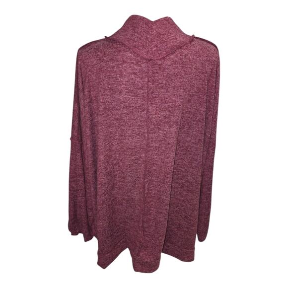 Zenana Burgundy Heathered Mock Neck Long Dolman Sleeve Oversized Tunic Top 3X - Picture 4 of 7